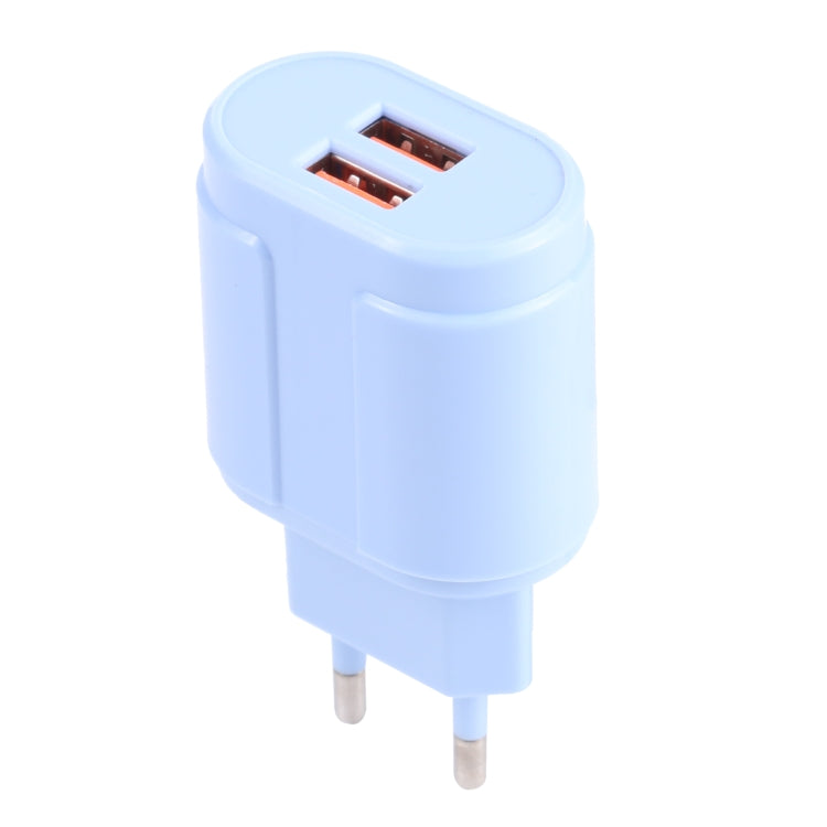 13-22 2.1A Dual USB Macarons Travel Charger, EU Plug(Blue) - free shipping - PMC TechLife - Order now!