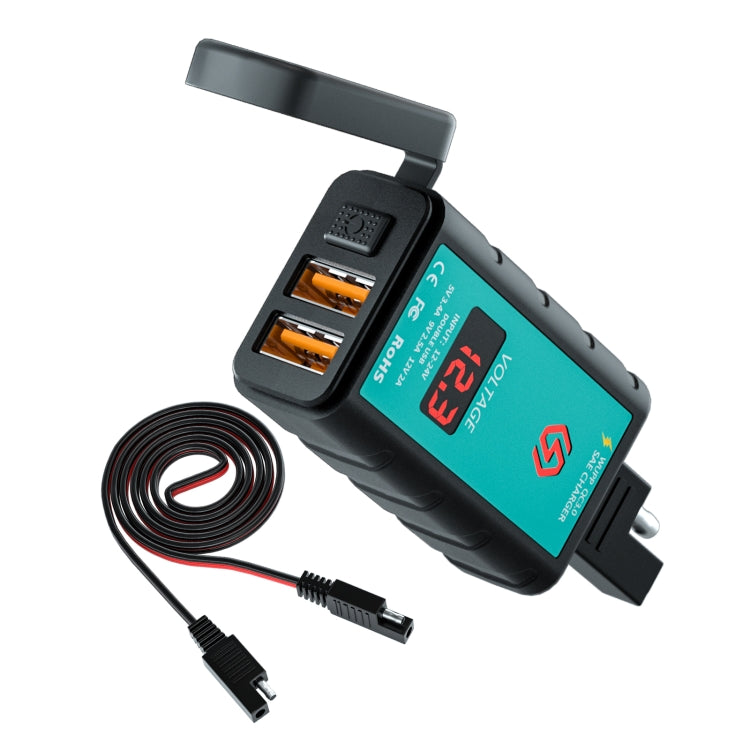 WUPP ZH-1422A2 DC12-24V Motorcycle Square Dual USB Fast Charging Charger with Switch + Voltmeter + Integrated SAE Socket + 1m SAE Socket Cable - Battery Charger by WUPP | Online Shopping South Africa | PMC Jewellery | Buy Now Pay Later Mobicred