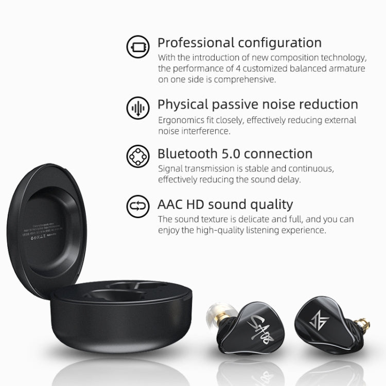 KZ SA08 Wireless Four-unit 5BA Balance Armature Bluetooth In-ear TWS Earphone(Black) - TWS Earphone by KZ | Online Shopping South Africa | PMC Jewellery | Buy Now Pay Later Mobicred