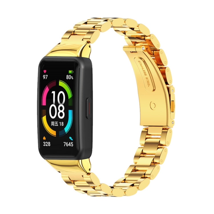 For Huawei Band 6 / Honor Band 6 / 7 MIJOBS Three Strains Stainless Steel Metal Buckle Watch Band(Gold) - Watch Bands by MIJOBS | Online Shopping South Africa | PMC Jewellery | Buy Now Pay Later Mobicred