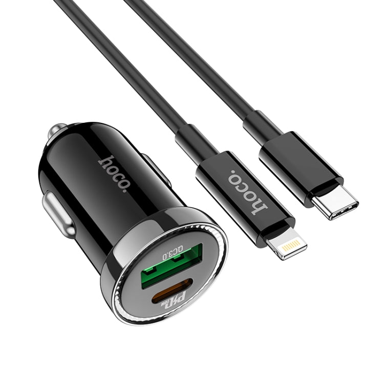 hoco Z44 Leading PD 20W USB-C / Type-C + QC 3.0 USB Car Charger with USB-C / Type-C to 8 Pin Data Cable Set(Black) - Car Charger by hoco | Online Shopping South Africa | PMC Jewellery