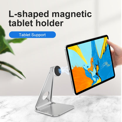 R-JUST PB01 L-shaped Magnetic Rotatable Aluminum Alloy Mobile Phones Tablets Holder(Silver) - Desktop Holder by R-JUST | Online Shopping South Africa | PMC Jewellery