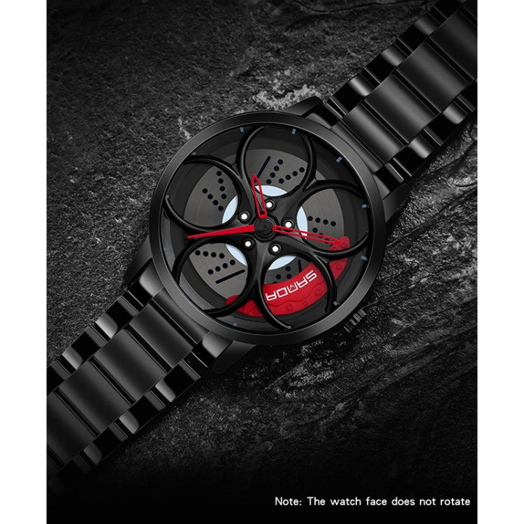 SANDA 1070 3D Oval Hollow Out Wheel Non-rotatable Dial Quartz Watch for Men, Style:Leather Belt(Silver Red) - Leather Strap Watches by SANDA | Online Shopping South Africa | PMC Jewellery | Buy Now Pay Later Mobicred