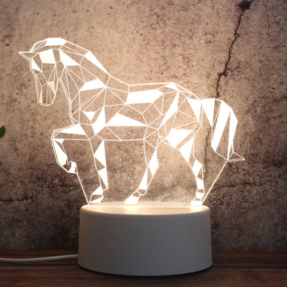 White Base Creative 3D Tricolor LED Decorative Night Light, Button Plug Version, Shape:Geometric Horse(White-Warm-Warm White) - Night Lights by PMC Jewellery | Online Shopping South Africa | PMC Jewellery