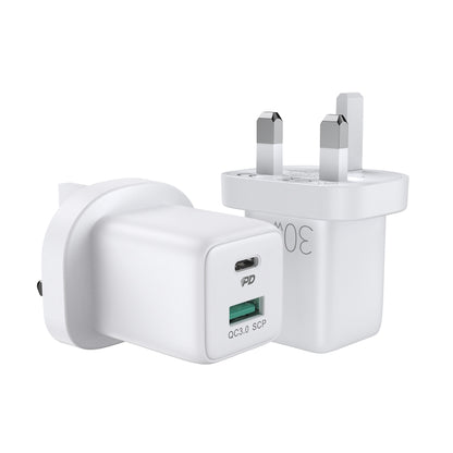 JOYROOM L-QP303 PD 30W USB-C / Type-C + QC 3.0 USB Mini Fast Charger, UK Plug(White) - USB Charger by JOYROOM | Online Shopping South Africa | PMC Jewellery