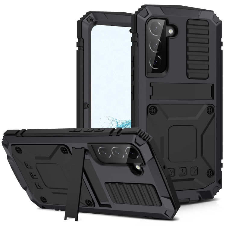 For Samsung Galaxy S22+ 5G R-JUST Metal + Silicone Holder Phone Case(Black) - Galaxy S22+ 5G Cases by R-JUST | Online Shopping South Africa | PMC TechLife | Buy Now Pay Later Mobicred