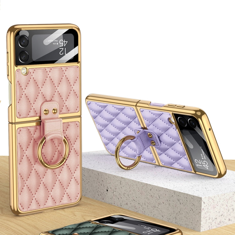 For Samsung Galaxy Z Flip3 5G GKK Integrated Plating + Leather Phone Case with Ring(Pink) - Galaxy Phone Cases by GKK | Online Shopping South Africa | PMC Jewellery