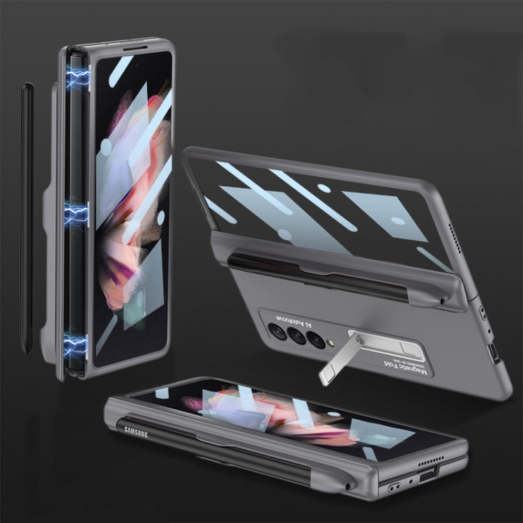 For Samsung Galaxy Z Fold3 5G GKK Integrated Magnetic Full Coverage Phone Flip Case with Pen Slot(Grey) - Galaxy Phone Cases by GKK | Online Shopping South Africa | PMC Jewellery