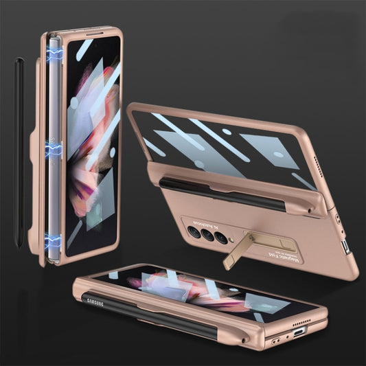 For Samsung Galaxy Z Fold3 5G GKK Integrated Magnetic Full Coverage Phone Flip Case with Pen Slot(Mist Gold) - Galaxy Phone Cases by GKK | Online Shopping South Africa | PMC Jewellery | Buy Now Pay Later Mobicred