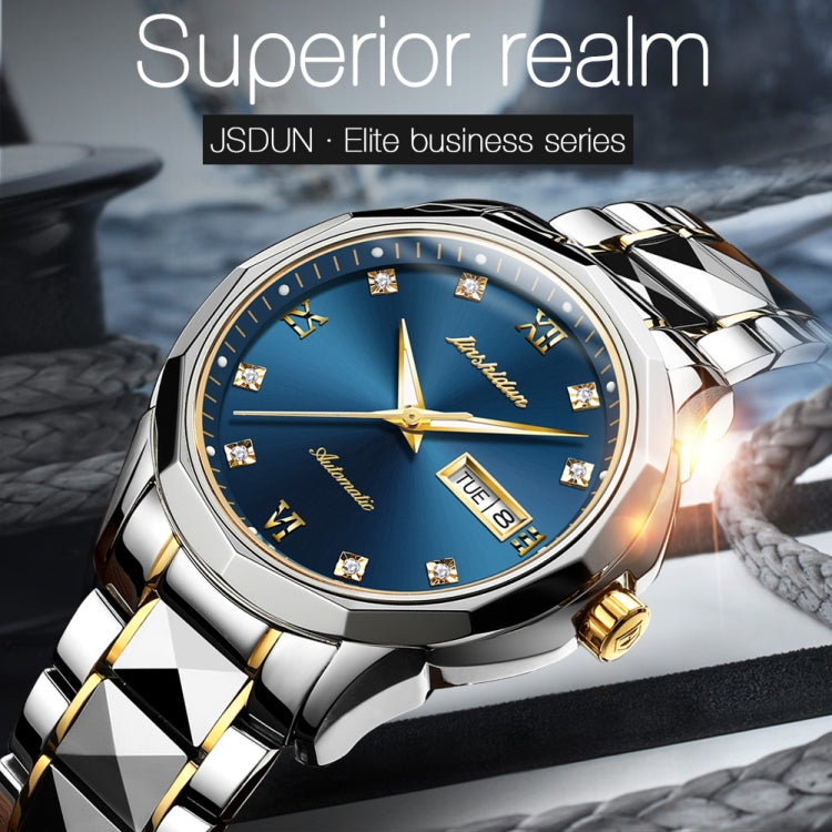 JIN SHI DUN 8813 Fashion Waterproof Luminous Automatic Mechanical Watch, Style:Men(Silver Blue) - Metal Strap Watches by JIN SHI DUN | Online Shopping South Africa | PMC Jewellery | Buy Now Pay Later Mobicred