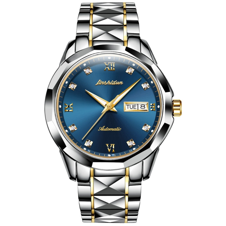 JIN SHI DUN 8813 Fashion Waterproof Luminous Automatic Mechanical Watch, Style:Men(Silver Gold Blue) - Metal Strap Watches by JIN SHI DUN | Online Shopping South Africa | PMC Jewellery | Buy Now Pay Later Mobicred