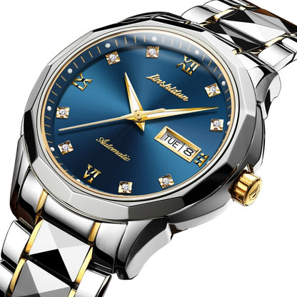 JIN SHI DUN 8813 Fashion Waterproof Luminous Automatic Mechanical Watch, Style:Men(Silver Gold Blue) - Metal Strap Watches by JIN SHI DUN | Online Shopping South Africa | PMC Jewellery | Buy Now Pay Later Mobicred