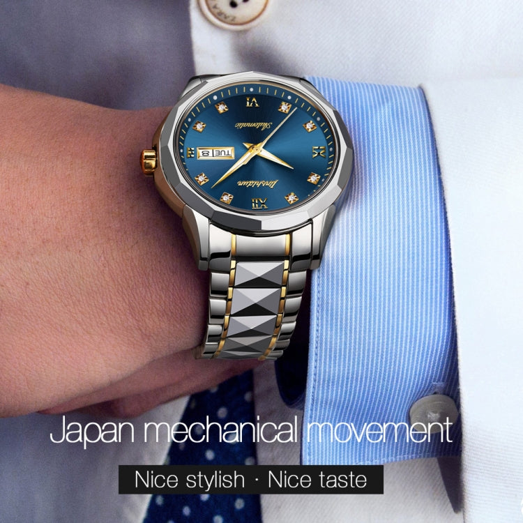 JIN SHI DUN 8813 Fashion Waterproof Luminous Automatic Mechanical Watch, Style:Men(Silver Gold Blue) - Metal Strap Watches by JIN SHI DUN | Online Shopping South Africa | PMC Jewellery | Buy Now Pay Later Mobicred