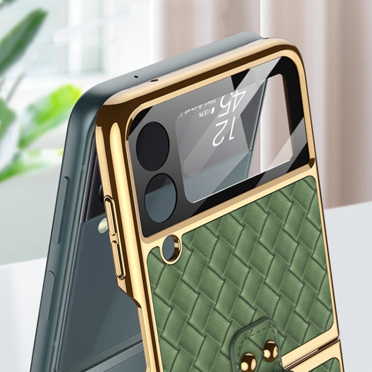 For Samsung Galaxy Z Flip3 5G GKK Integrated Plating Weave Texture Phone Case with Ring Holder(Grass Green) - Galaxy Phone Cases by GKK | Online Shopping South Africa | PMC Jewellery