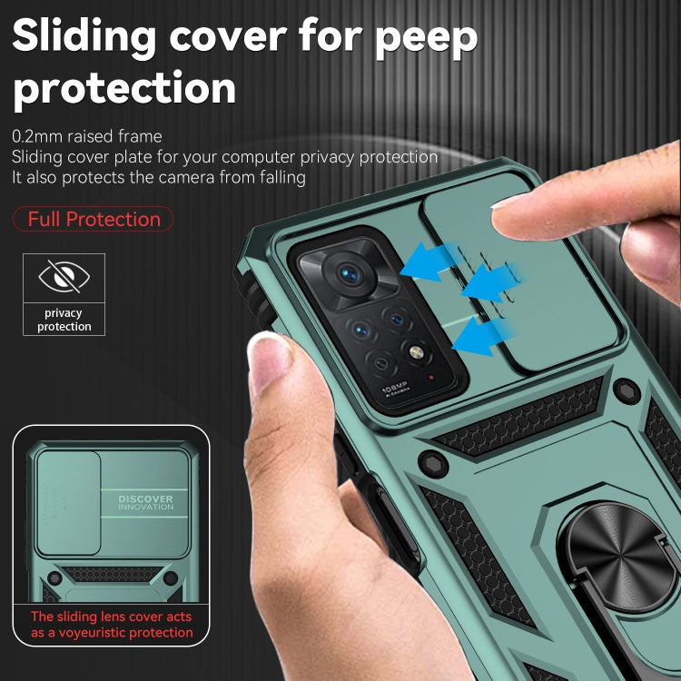 For Xiaomi Redmi Note 11 Pro Global Sliding Camshield Holder Phone Case(Dark Green) - Redmi Note 11 Pro Case by PMC Jewellery | Online Shopping South Africa | PMC Jewellery