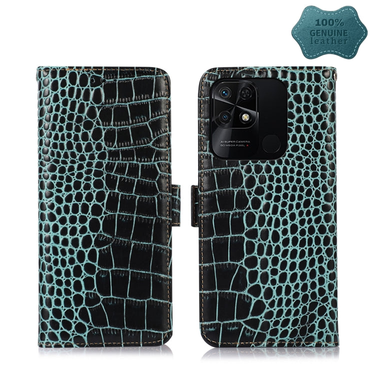 For Xiaomi Redmi 10C / 10 India Crocodile Top Layer Cowhide Leather Phone Case(Green) - Xiaomi Cases by PMC TechLife | Online Shopping South Africa | PMC TechLife
