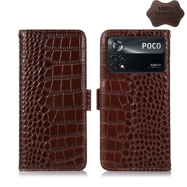 For Xiaomi Poco X4 Pro 5G Crocodile Top Layer Cowhide Leather Phone Case(Brown) - Xiaomi Cases by PMC TechLife | Online Shopping South Africa | PMC TechLife