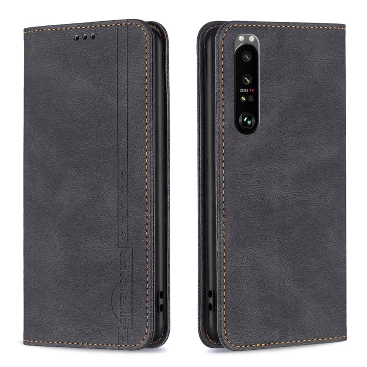 For Sony Xperia 1 III Magnetic RFID Blocking Anti-Theft Leather Phone Case(Black) - Sony Cases by PMC TechLife | Online Shopping South Africa | PMC TechLife | Buy Now Pay Later Mobicred