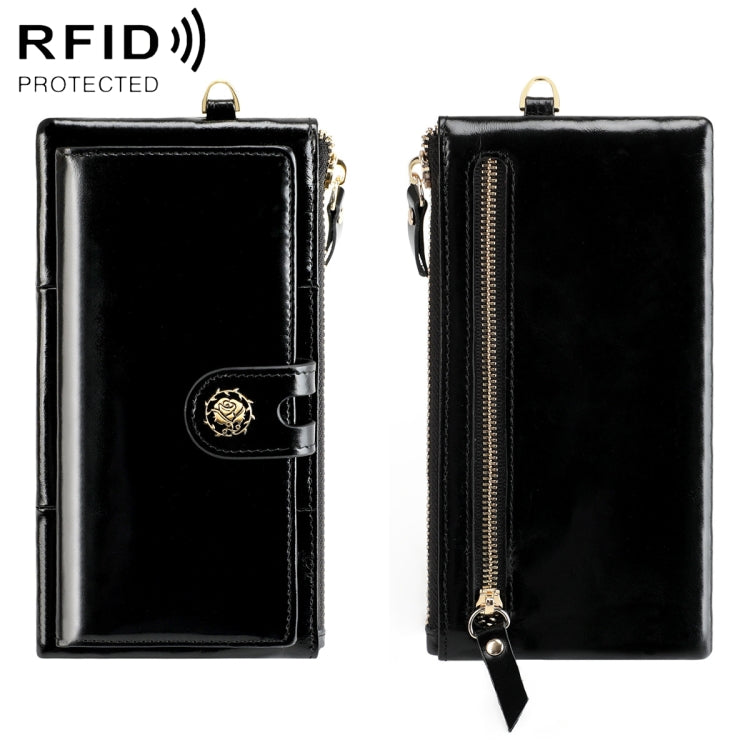 3506 RFID Anti-Degaussing Oil Wax Vintage Texture Genuine Leather Hand Held Wallet for Ladies(Black) - Antimagnetic RFID Package by PMC Jewellery | Online Shopping South Africa | PMC Jewellery | Buy Now Pay Later Mobicred