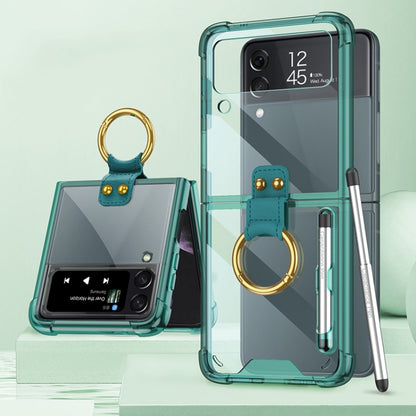 For Samsung Galaxy Z Flip3 5G GKK Shockproof Airbag Phone Case with Ring Holder & Stylus Pen(Transparent Green) - Galaxy Phone Cases by GKK | Online Shopping South Africa | PMC Jewellery