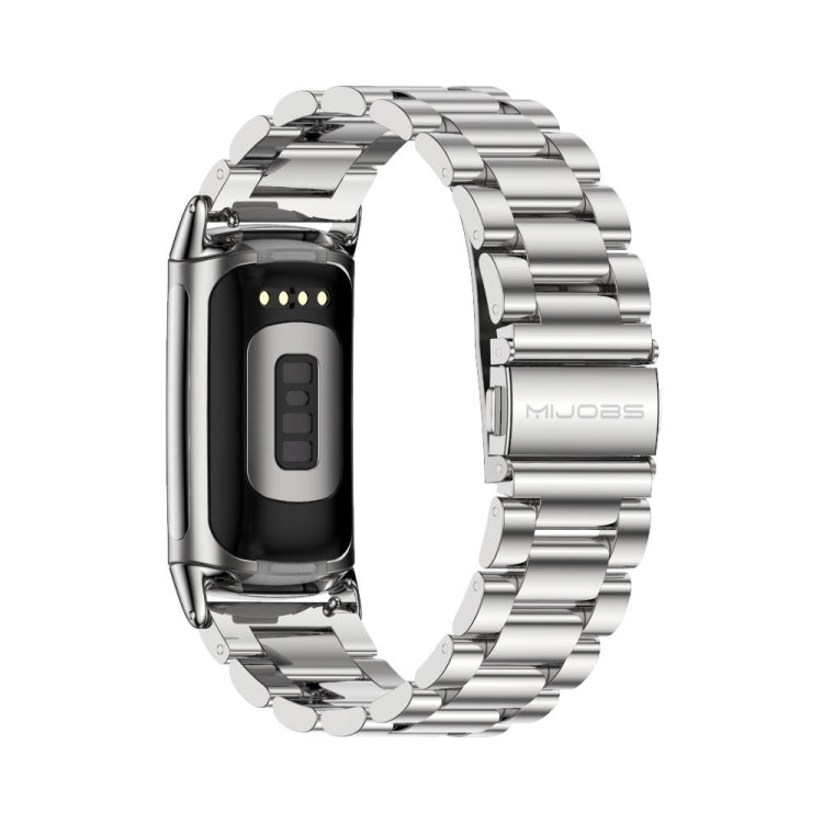 For Fitbit Charge5 Mijobs Stainless Steel Metal Watch Band(Silver) - Watch Bands by MIJOBS | Online Shopping South Africa | PMC TechLife | Buy Now Pay Later Mobicred