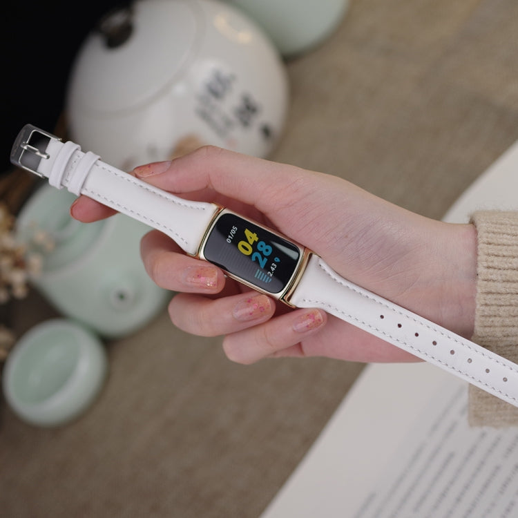 For Fitbit Charge 5 / Charge 6 Mijobs Genuine Leather Slim Watch Band(Coffee+Silver) - Watch Bands by MIJOBS | Online Shopping South Africa | PMC TechLife | Buy Now Pay Later Mobicred