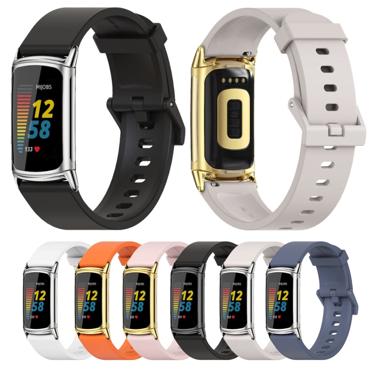 For Fitbit Charge 5 / Charge 6 Mijobs Soft Silicone  Watch Band(Grey+Gold) - Watch Bands by MIJOBS | Online Shopping South Africa | PMC TechLife | Buy Now Pay Later Mobicred