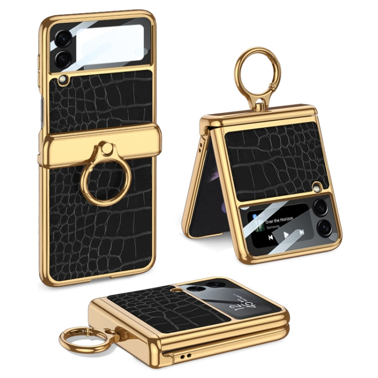 For Samsung Galaxy Z Flip3 5G GKK Integrated Plating + Leather Flip Phone Case(Crocodile Black) - Galaxy Phone Cases by GKK | Online Shopping South Africa | PMC Jewellery