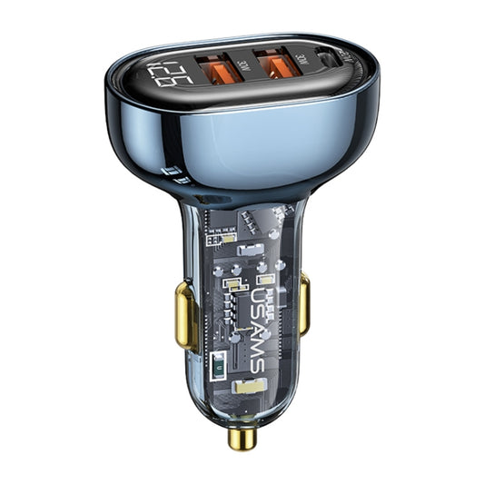 USAMS US-CC159 80W Dual USB + Type-C Digital Display Car Charger(Transparent Blue) - Car Charger by USAMS | Online Shopping South Africa | PMC Jewellery