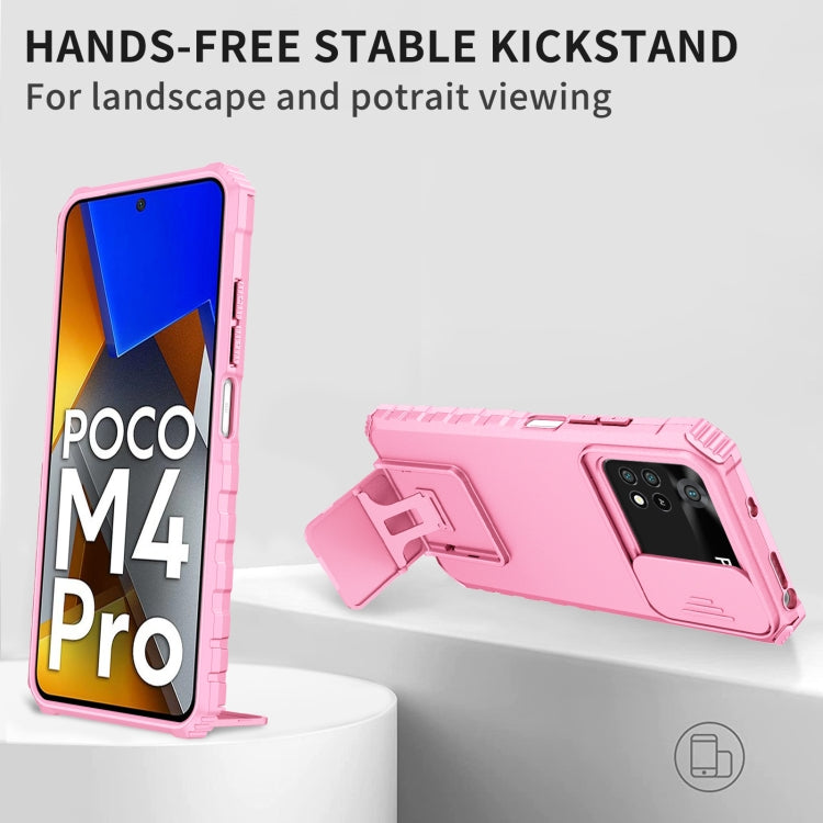 For Xiaomi Poco M4 Pro 4G Stereoscopic Holder Sliding Camshield Phone Case(Pink) - free shipping - PMC TechLife - Order now!
