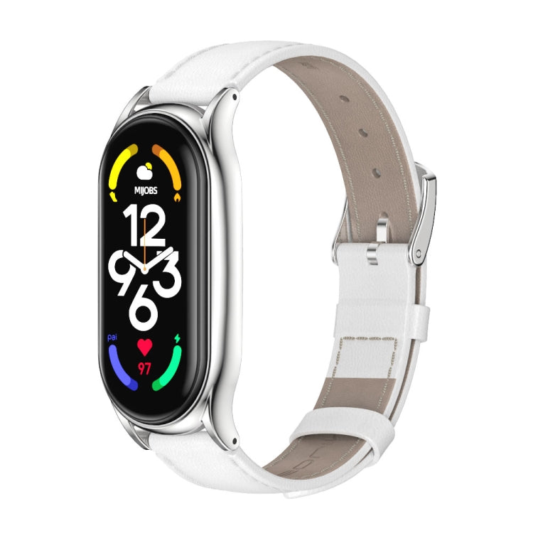 For Xiaomi Mi Band 7 / 7 NFC MIJOBS Plus Genuine Leather Watch Band(White Silver) - Watch Bands by MIJOBS | Online Shopping South Africa | PMC TechLife | Buy Now Pay Later Mobicred
