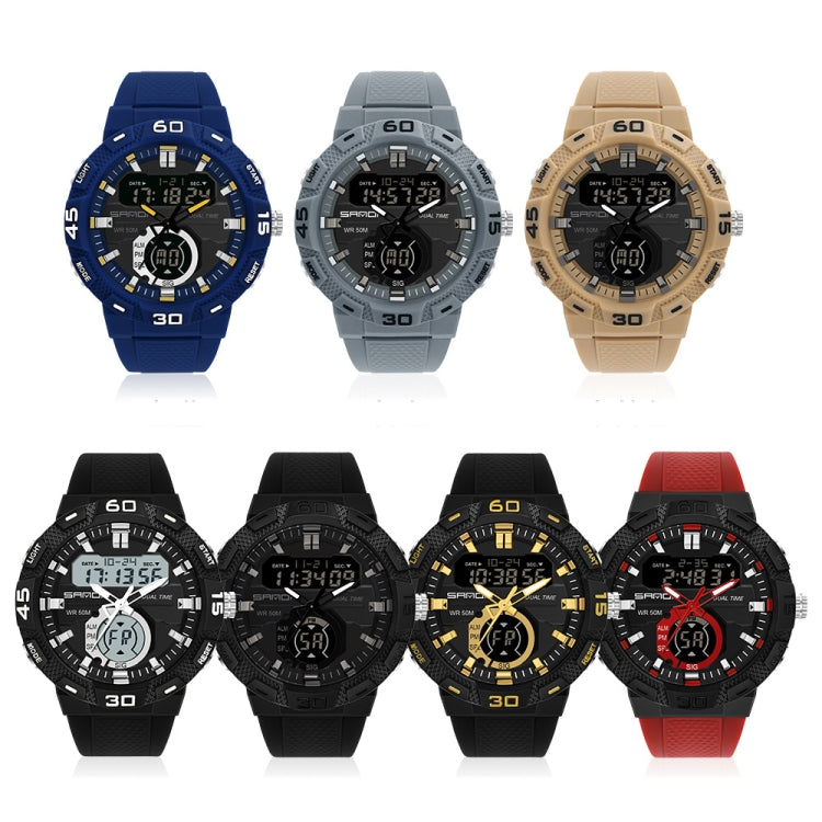 SANDA 3087 Luminous Waterproof Dual Display Electronic Watch(Black+Gold) - Silicone Strap Watches by SANDA | Online Shopping South Africa | PMC Jewellery | Buy Now Pay Later Mobicred