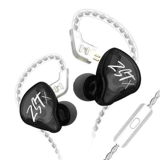 KZ-ZST X 1.25m Ring Iron Hybrid Driver In-Ear Noise Cancelling Earphone, Style:With Microphone(Black) - In Ear Wired Earphone by KZ | Online Shopping South Africa | PMC Jewellery