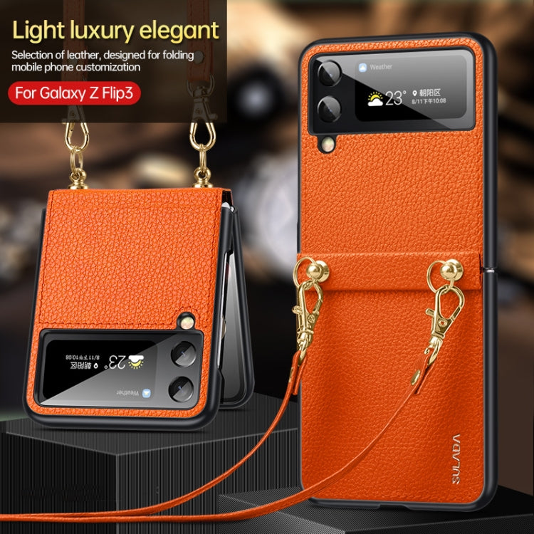 For Samsung Galaxy Z Flip3 5G SULADA Litchi Texture Leather + TPU Phone Case with Strap(Black) - Galaxy Phone Cases by SULADA | Online Shopping South Africa | PMC Jewellery