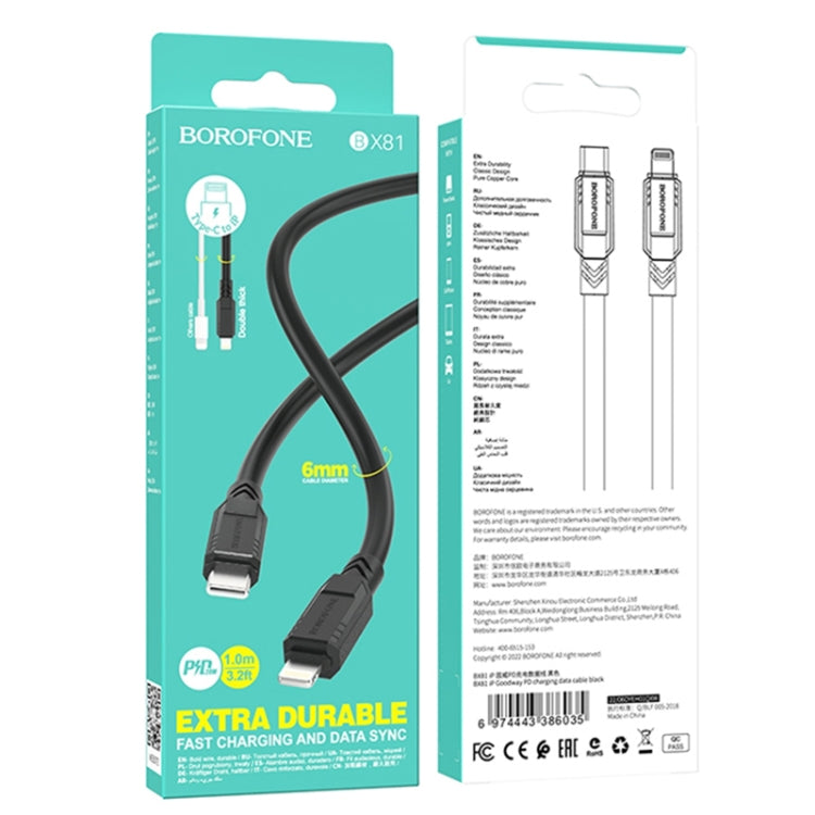 Borofone BX81 2.4A USB-C / Type-C to 8 Pin Goodway PD Charging Data Cable, Length:1m(Black) - Normal Style Cable by Borofone | Online Shopping South Africa | PMC Jewellery