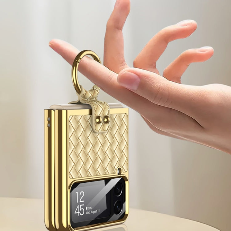 For Samsung Galaxy Z Flip4 GKK Weave Texture Electroplating Protective Phone Case(Rose Gold) - Galaxy Z Flip4 5G Cases by GKK | Online Shopping South Africa | PMC TechLife | Buy Now Pay Later Mobicred