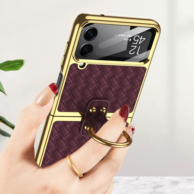 For Samsung Galaxy Z Flip4 GKK Weave Texture Electroplating Protective Phone Case(Gold) - Galaxy Z Flip4 5G Cases by GKK | Online Shopping South Africa | PMC TechLife | Buy Now Pay Later Mobicred