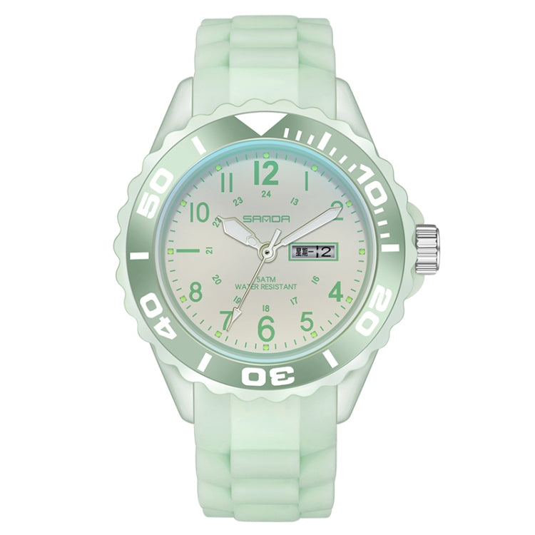 SANDA 1053 Womens TPU Strap Dual Display Waterproof Electronic Watch(Matcha Green) - Silicone Strap Watches by SANDA | Online Shopping South Africa | PMC Jewellery | Buy Now Pay Later Mobicred