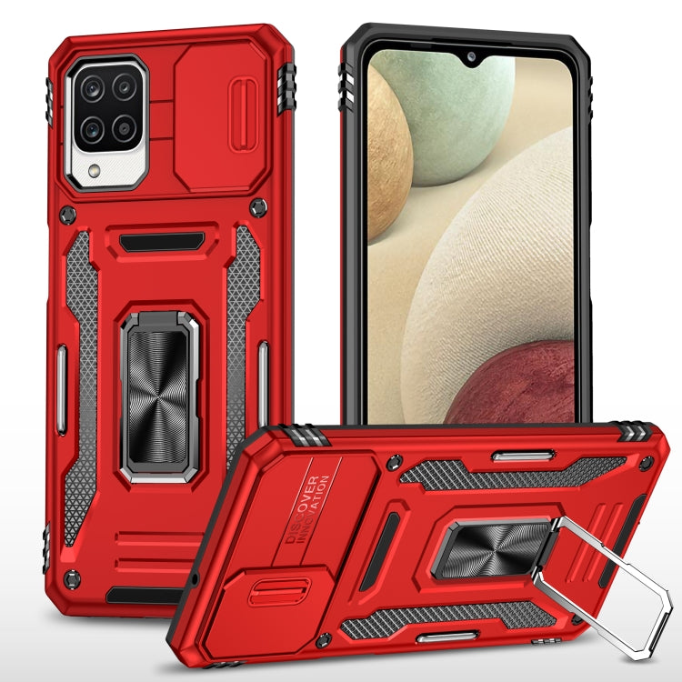 For Samsung Galaxy A12 5G/4G / M12 / F12 Armor PC + TPU Camera Shield Phone Case(Red) - Galaxy Phone Cases by PMC TechLife | Online Shopping South Africa | PMC TechLife
