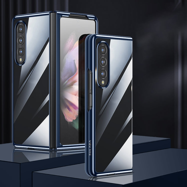 For Samsung Galaxy Z Fold4 SULADA Shockproof Plating PC Transparent Protective Case(Blue) - Galaxy Z Fold4 5G Cases by SULADA | Online Shopping South Africa | PMC TechLife