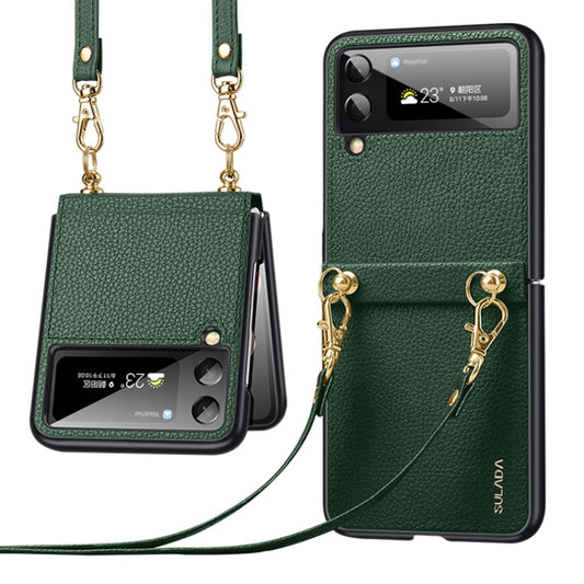 For Samsung Galaxy Z Flip4 SULADA Litchi Texture Leather + TPU Phone Case with Strap(Green) - Galaxy Z Flip4 5G Cases by SULADA | Online Shopping South Africa | PMC Jewellery