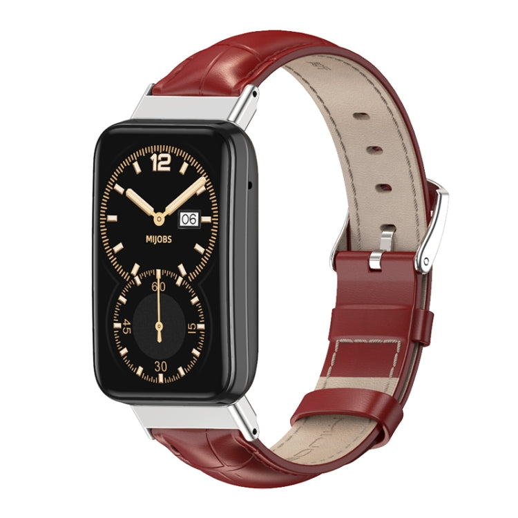 For Xiaomi Mi Band 7 Pro Mijobs Genuine Leather Top Layer Cowhide Watch Band(Bamboo Red Silver) - free shipping - PMC TechLife - Order now!