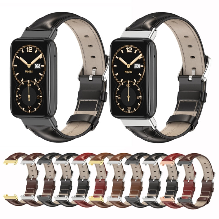 For Xiaomi Mi Band 7 Pro Mijobs Genuine Leather Top Layer Cowhide Watch Band(Bamboo Black Silver) - Watch Bands by MIJOBS | Online Shopping South Africa | PMC TechLife | Buy Now Pay Later Mobicred
