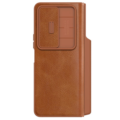 For Samsung Galaxy Z Fold4 5G NILLKIN QIN Series Pro Sliding Camera Cover Design Leather Phone Case(Brown) - Galaxy Z Fold4 5G Cases by NILLKIN | Online Shopping South Africa | PMC Jewellery