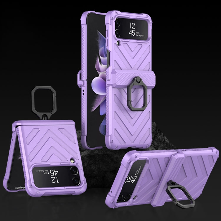 For Samsung Galaxy Z Flip4 GKK Sliding Camshield Magnetic Armor Flip Phone Case with Ring Holder(Purple) - Galaxy Z Flip4 5G Cases by GKK | Online Shopping South Africa | PMC Jewellery | Buy Now Pay Later Mobicred