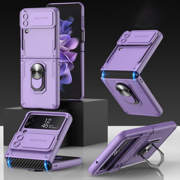 For Samsung Galaxy Z Flip4 GKK Carbon Brazing Pattern Shockproof Armor PC Phone Case with Ring Holder(Purple) - Galaxy Z Flip4 5G Cases by GKK | Online Shopping South Africa | PMC Jewellery