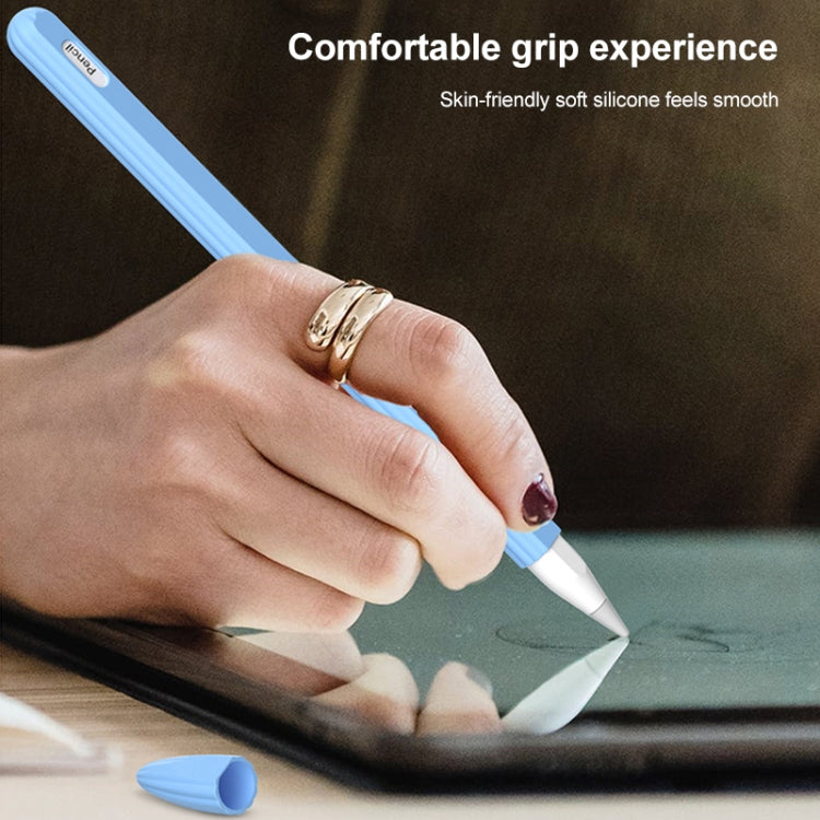 3 in 1 Striped Liquid Silicone Stylus Case with Two Tip Caps For Apple Pencil 1(Pink) - Pencil Accessories by PMC TechLife | Online Shopping South Africa | PMC TechLife
