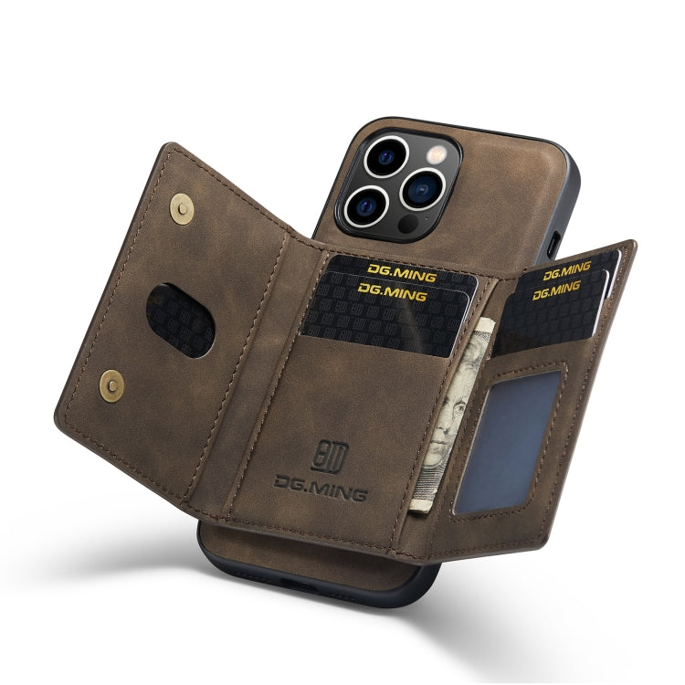For iPhone 14 Pro DG.MING M2 Series 3-Fold Card Bag Leather Case(Coffee) - iPhone 14 Pro Cases by DG.MING | Online Shopping South Africa | PMC TechLife | Buy Now Pay Later Mobicred