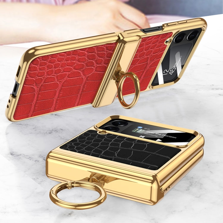 For Samsung Galaxy Z Flip4 GKK Integrated Plating + Leather Flip Phone Case(Python Texture) - Galaxy Z Flip4 5G Cases by GKK | Online Shopping South Africa | PMC Jewellery | Buy Now Pay Later Mobicred