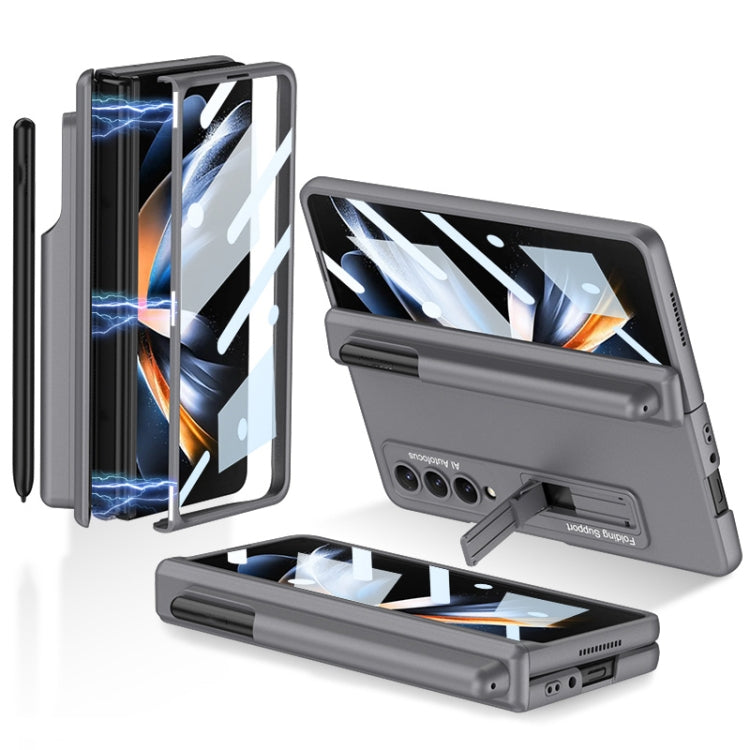 For Samsung Galaxy Z Fold4 GKK Magnetic Hinge Flip Phone Case with Pen Holder & Holder(Grey) - Galaxy Z Fold4 5G Cases by GKK | Online Shopping South Africa | PMC Jewellery